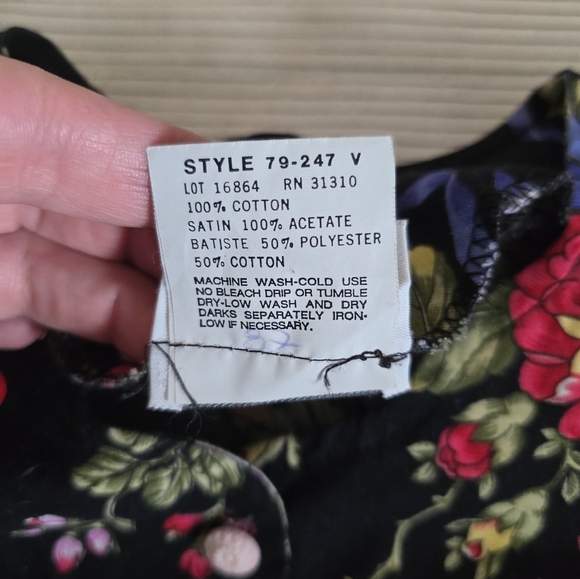 Vtg 90s Eve Too Byer California Black Floral Button Down Ruffle Dress Sz 5T Bows - Picture 7 of 8